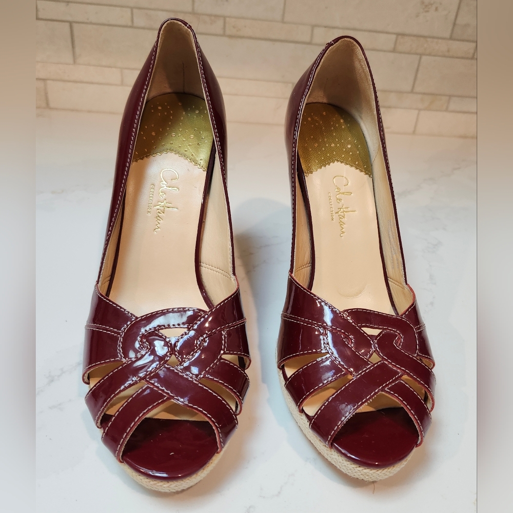 Cole Haan Platform Burgandy Patent Leather Pumps Size 8.5